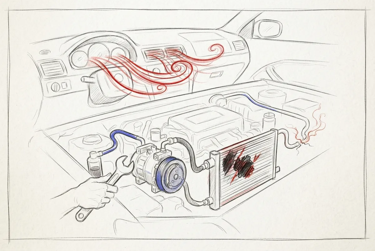 a/c blowing hot air in car